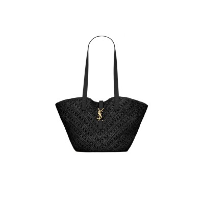 YSL PANIER SMALL IN RAFFIA AND VEGETABLE-TANNED LEATHER 751240GAADP1000 (38*20*21cm)